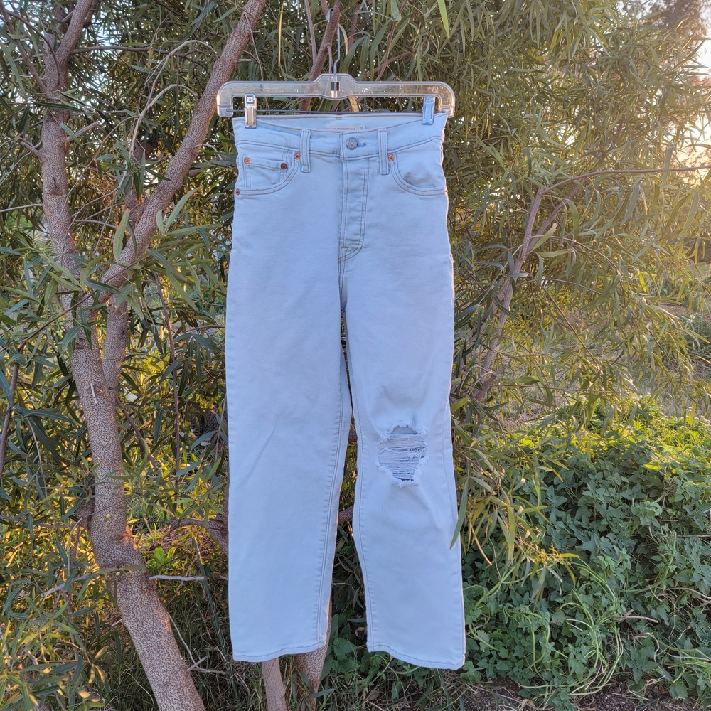 Levi's Light Blue Ribcage Straight Ankle Jeans Distressed 25 x 26